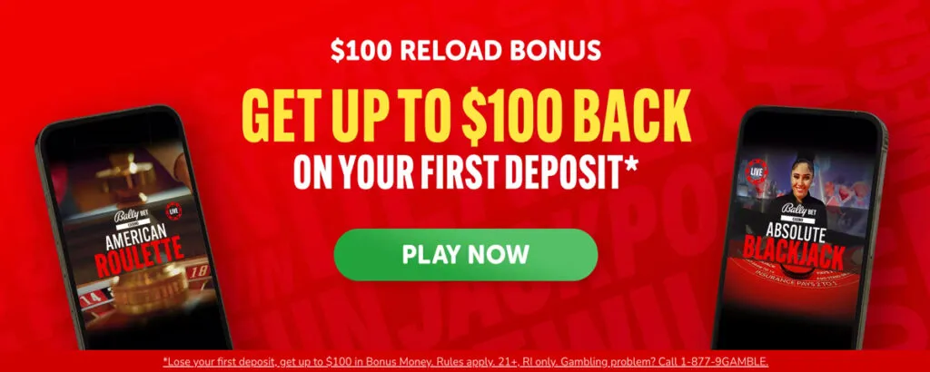 Bally Bet Casino promotion for new players in Rhode Island offering a $100 reload bonus