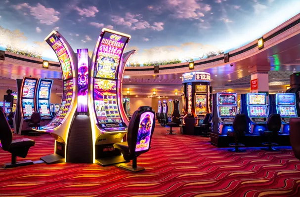 Rows of slot machines at Bally
