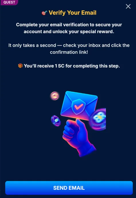 BankRolla email verification quest in the Rewards section