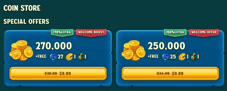 Big Pirate Casino first-purchase bonus offers of up to 170% extra Diamonds