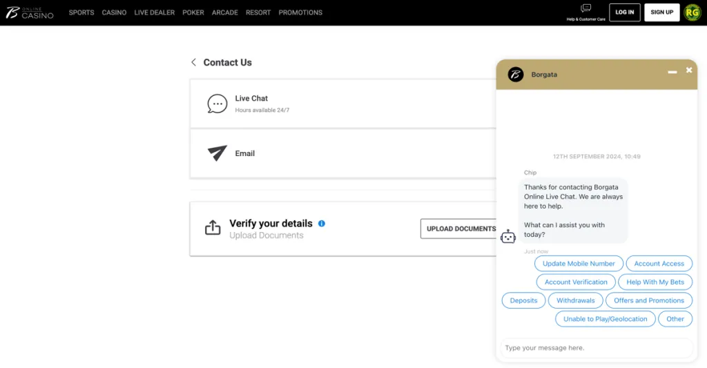Borgata customer support options