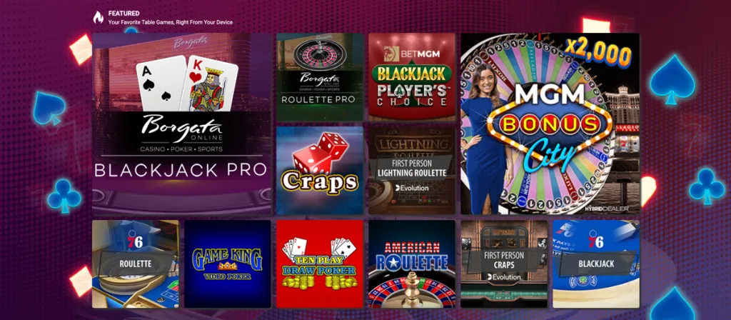Borgata Online Casino table games