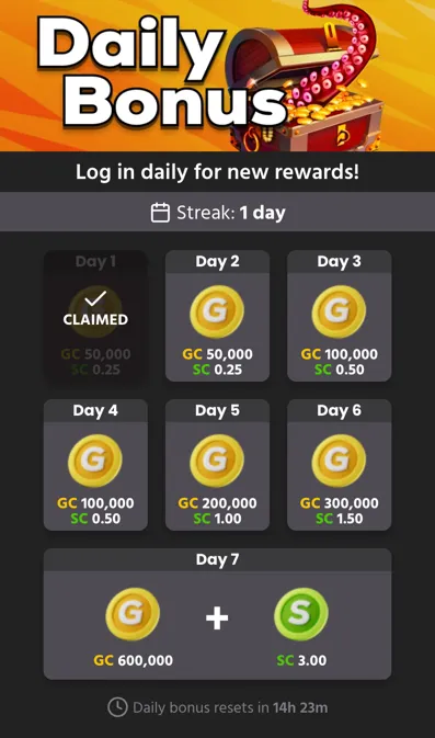 Chumba's daily login bonus calendar