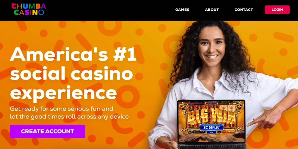 Chumba Casino homepage featuring games and the option to sign up or log in