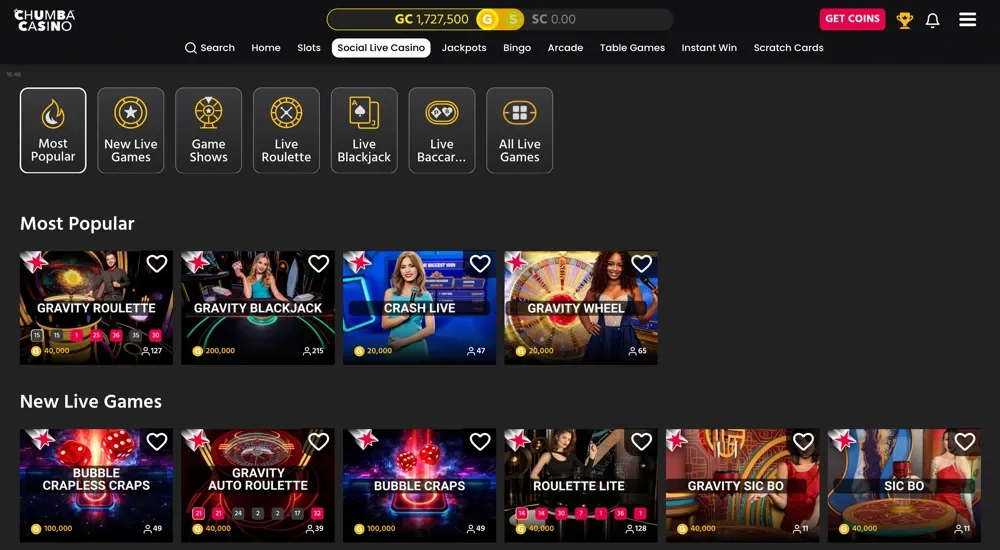 Chumba's Social Live Casino