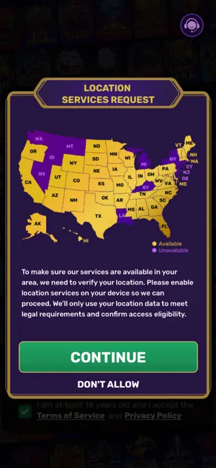 Map showing Cider Casino availability by state in the United States