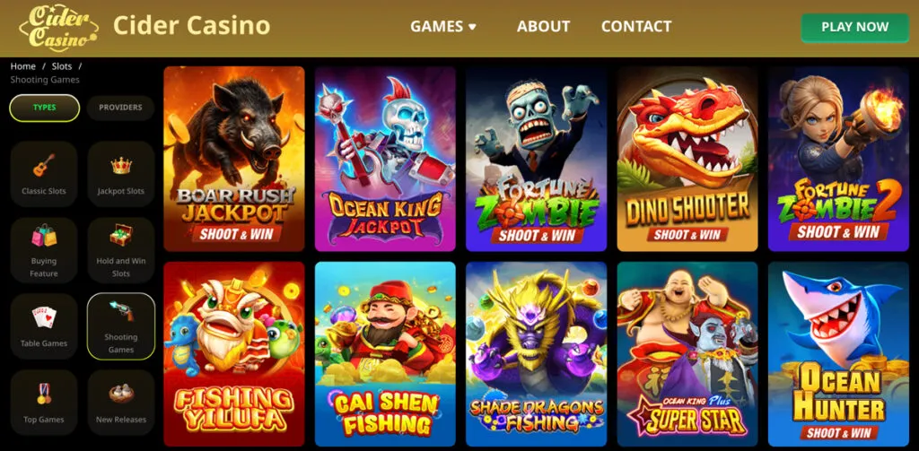 Cider Casino shooting games section