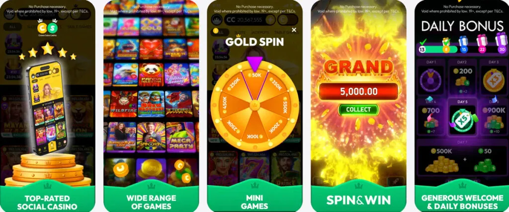 Crown Coins Casino mobile app preview from the iOS App Store