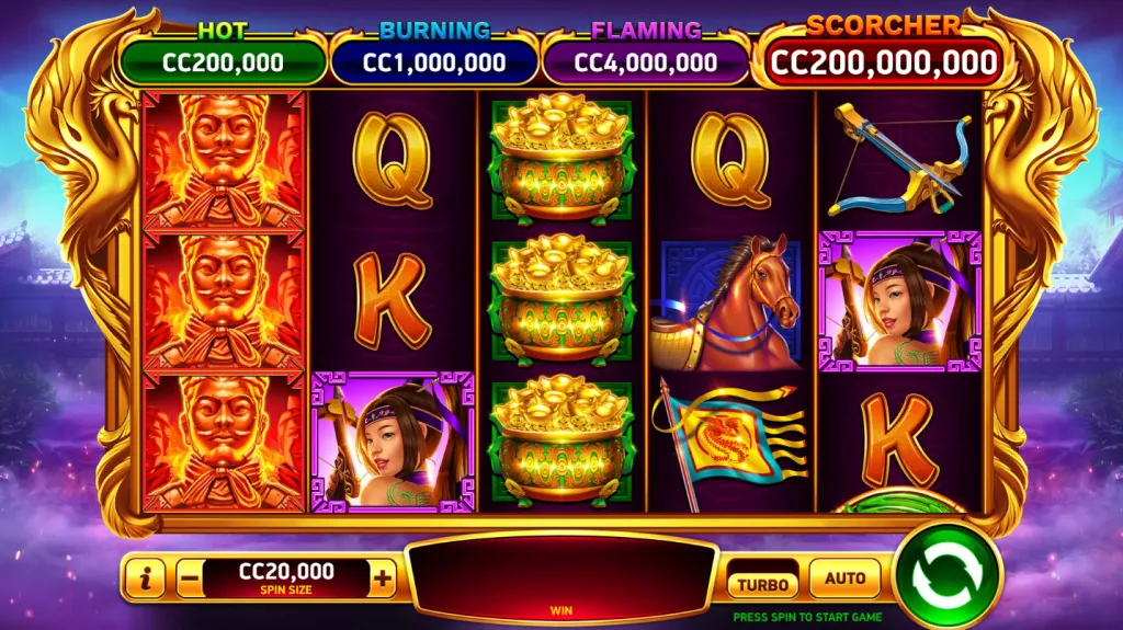 Slot gameplay on Crown Coins Casino with different jackpot amounts shown