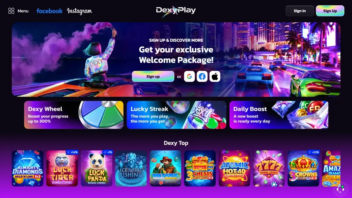 Dexyplay Casino website homepage