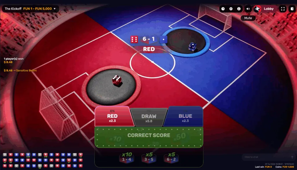 The Kickoff live casino game on DimeSweeps