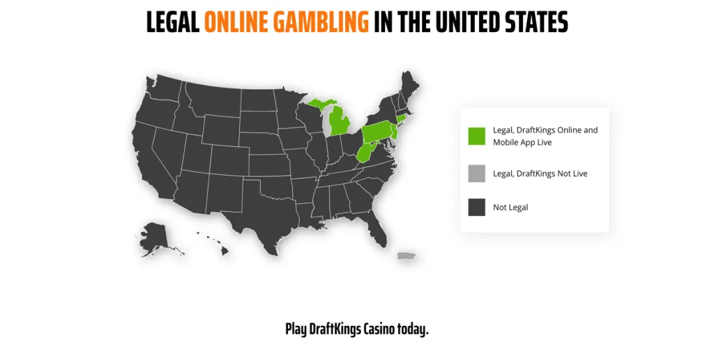 DraftKings Casino legal states map