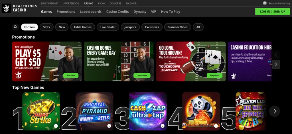 DraftKings Casino website lobby