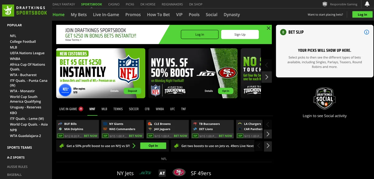 Image showing a screenshot of the DraftKings sportsbook website.