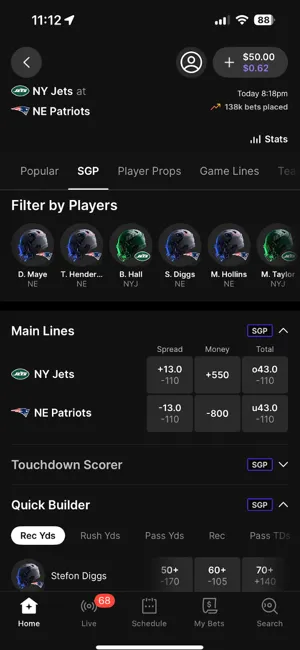 Fanatics Sportsbook same-game parlay builder