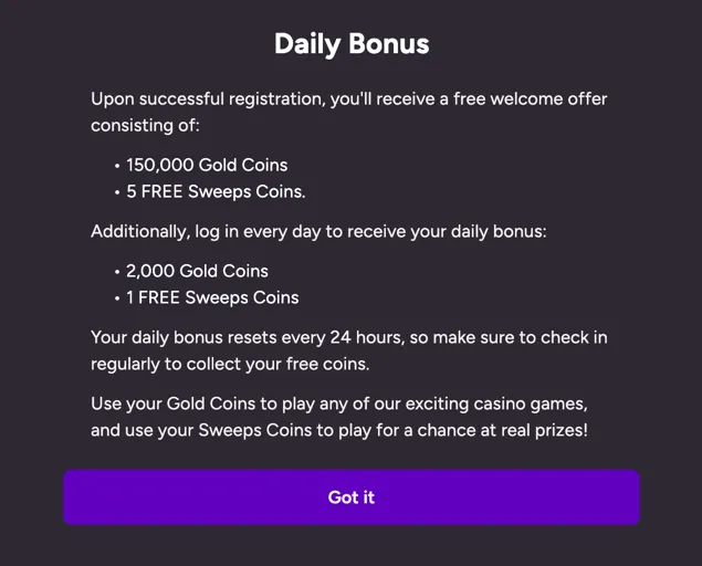 Funz Casino daily bonus information