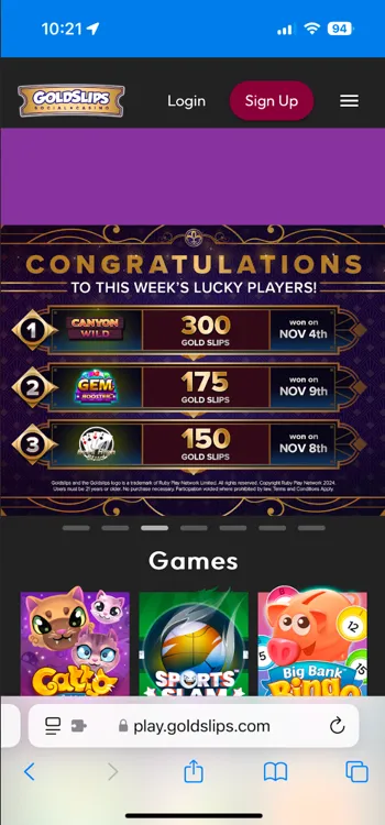 GoldSlips Casino Mobile App