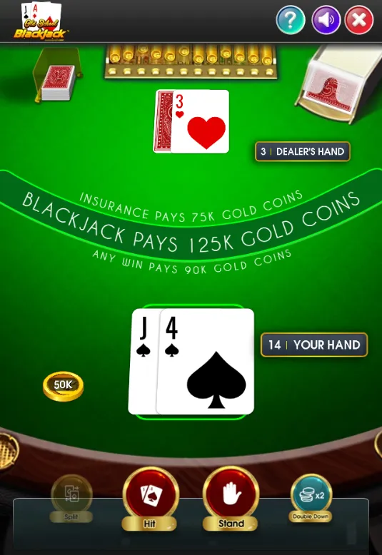 User playing a hand of online blackjack at a Vermont sweepstakes casino using free bonus coins