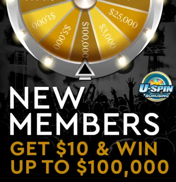 Hard Rock Bristol promotion banner showing $10 new member offer and chance to win up to $100,000