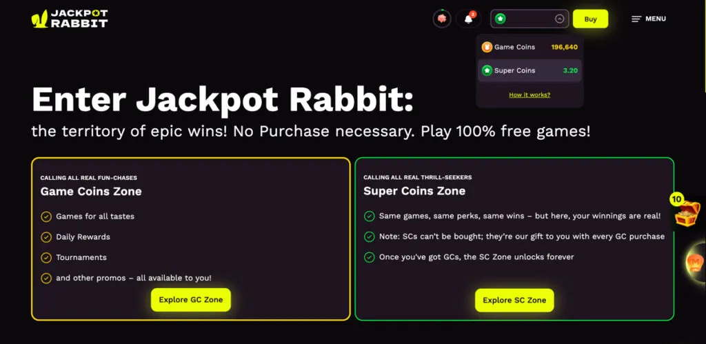 Game Coins vs Super Coins explained on JackpotRabbit sweepstakes casino