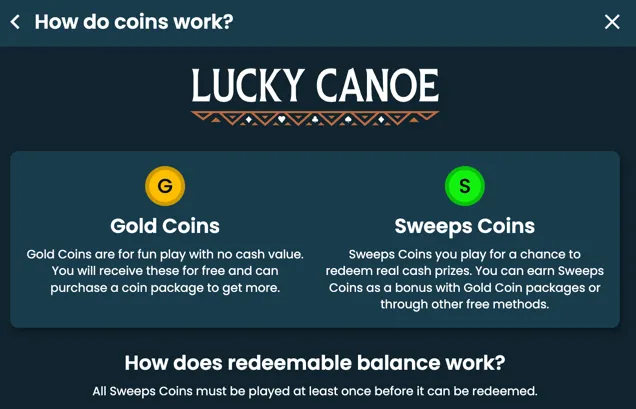 Gold Coins vs Sweeps Coins at Lucky Canoe Casino