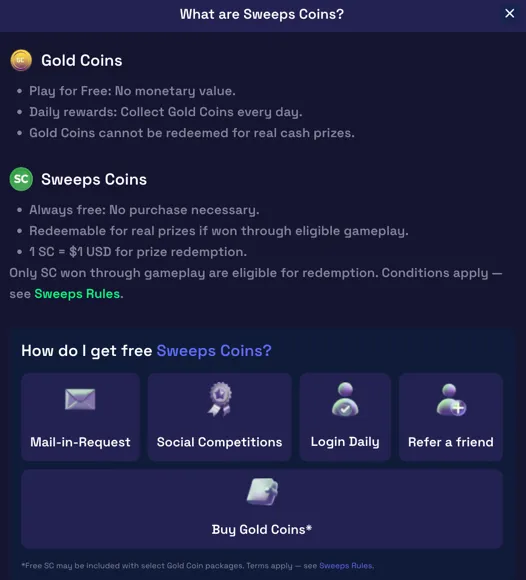 SweepNext casino dual currency system explained with Gold Coins and Sweeps Coins