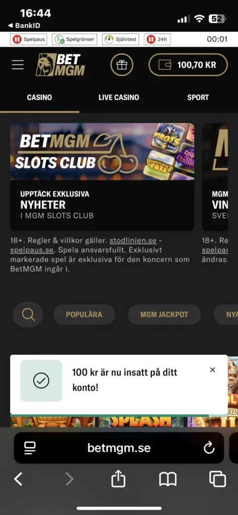 BetMGM Sverige Insättning