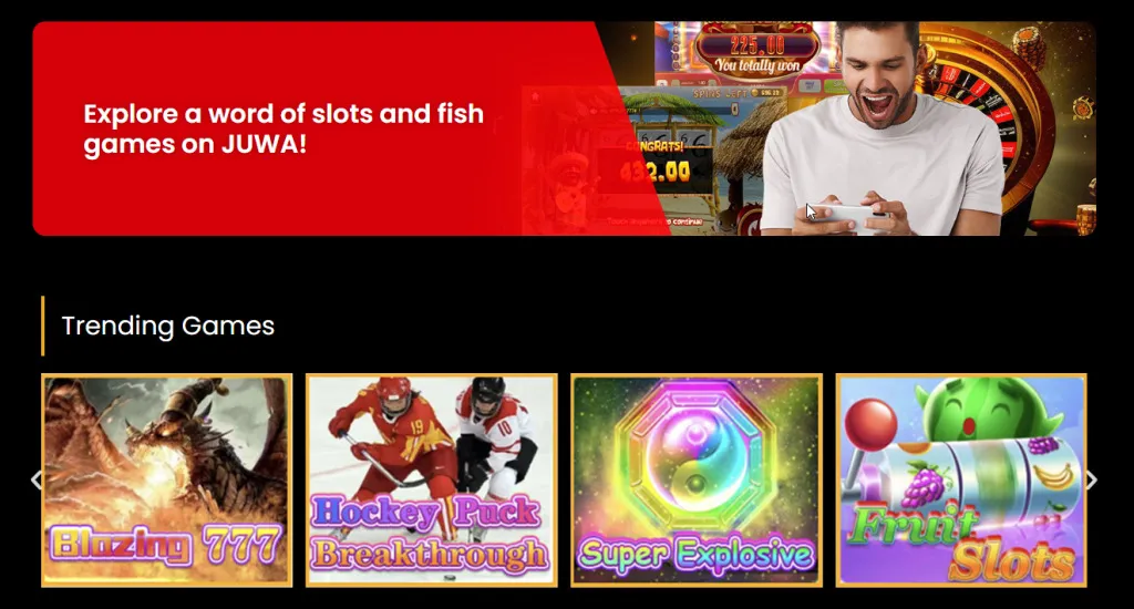 Juwa Casino lobby showing trending games