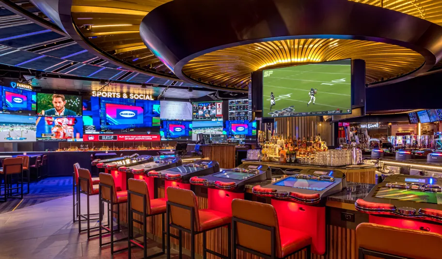 Bar area inside Live! Casino & Hotel Maryland near Washington DC, offering virtual casino games at each seat