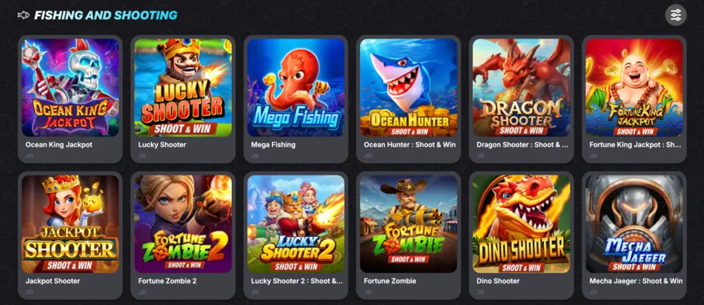 Fishing and shooting games at Luck Party social casino