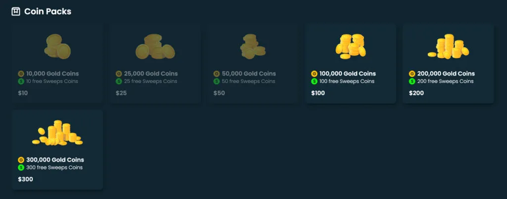 Lucky Canoe coin packs available for purchase