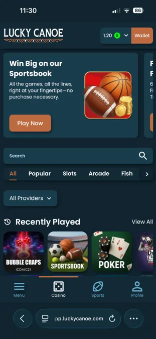 Lucky Canoe mobile website on iPhone