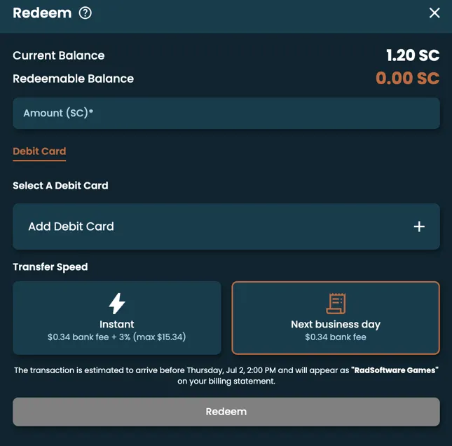 Lucky Canoe redemption methods and payout times