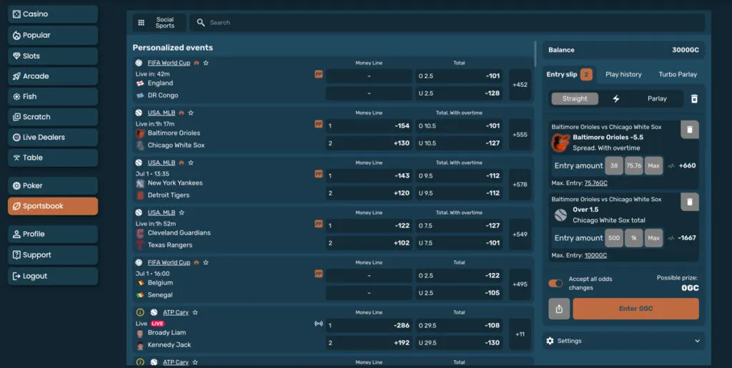 Lucky Canoe social sportsbook markets