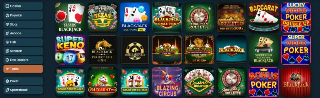 Lucky Canoe table games