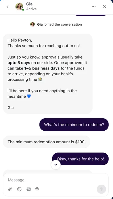 Lunaland Casino live chat conversation with support agent