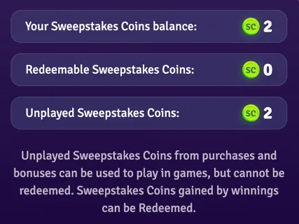 Lunaland Casino balance showing unplayed and redeemable Sweeps Coins