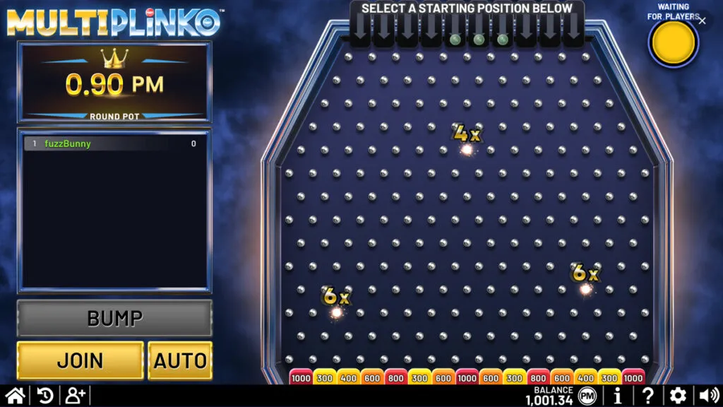 MultiPlinko PvP game on MaxDuel with players competing for the highest score