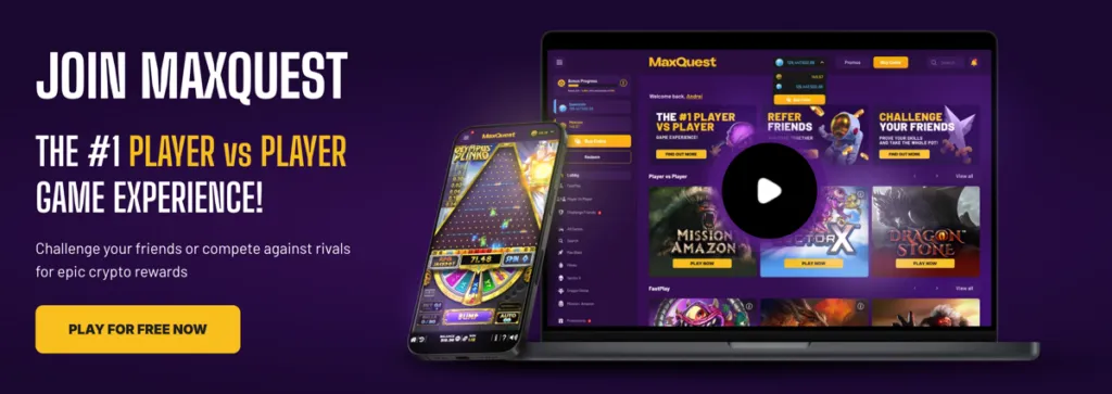 Screenshot from the MaxQuest website promoting its PvP gaming platform