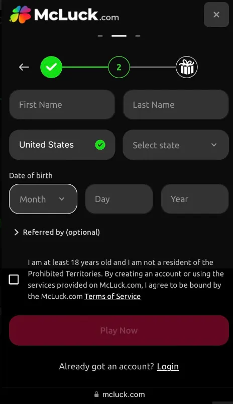 McLuck Casino Registration