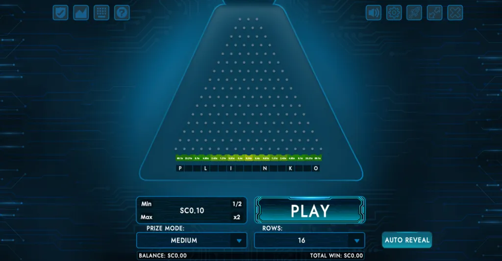 Plinko game in action at an Indiana online casino, with balls dropping through pegs toward prize slots at the bottom