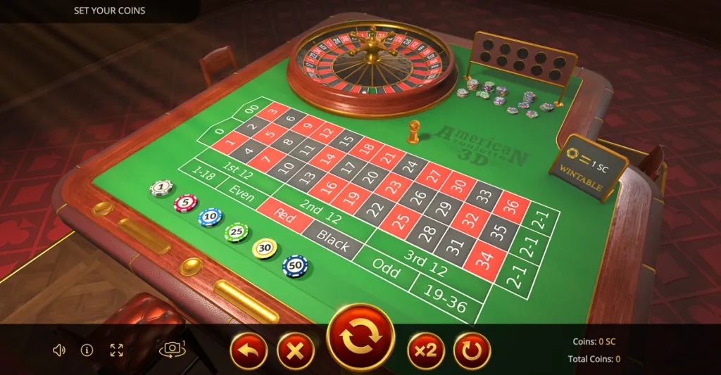 American Roulette 3D game interface at a Rhode Island social casino