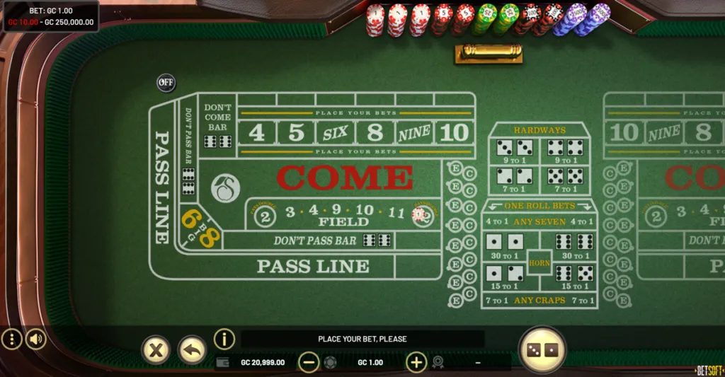 Craps table game in action at a Colorado online casino
