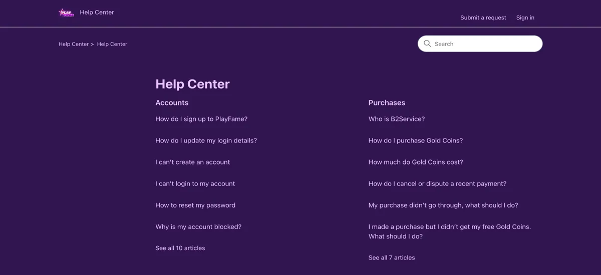 PlayFame Help Center for customer support