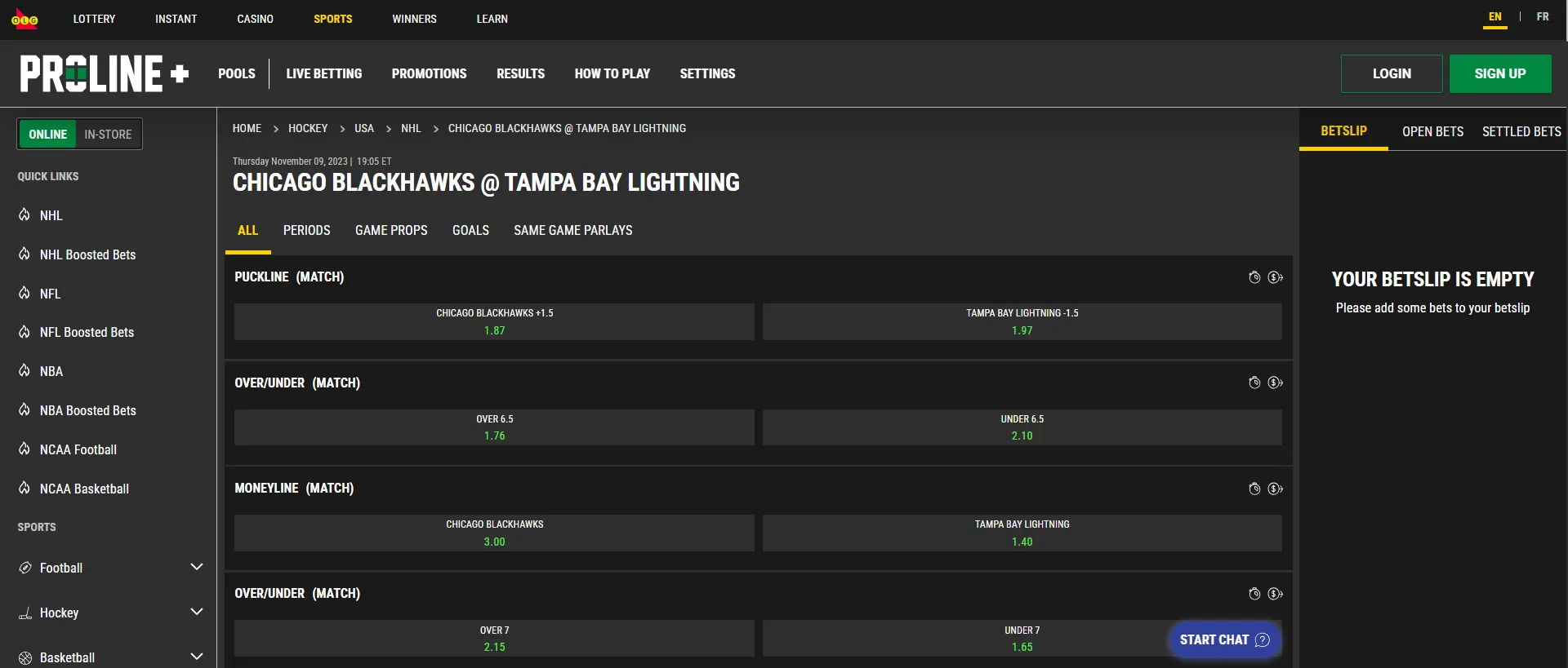 Proline Plus Sports Betting Interface