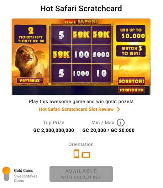 Scratch card game being played at a Colorado online casino, offering instant win opportunities