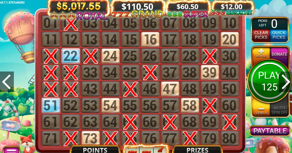 Keno game screen from the Royal Eagle casino website