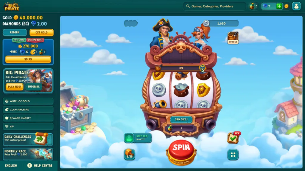 Big Pirate slot game being played with Rum currency