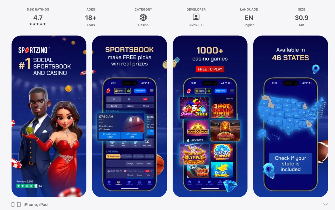 Preview of the Sportzino mobile app for iPhone &amp; iPad