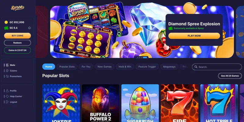 Spree Casino quickly becoming the goto sweepstakes casino with its game variety
